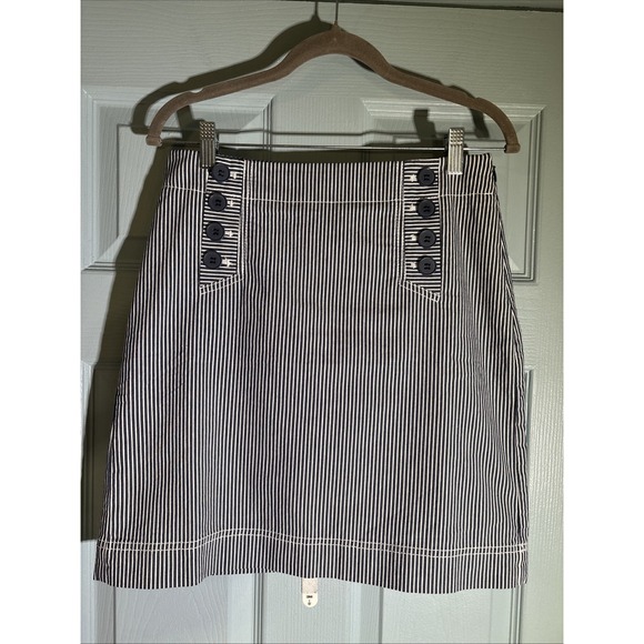 Talbots Dresses & Skirts - Talbots womens skirt blue and white stripe buttons in front lined. Sz 4 Petite